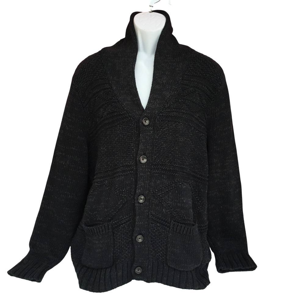 American Eagle Mens XXL Shawl Collar Cardigan Sweater Black Elbow Patches